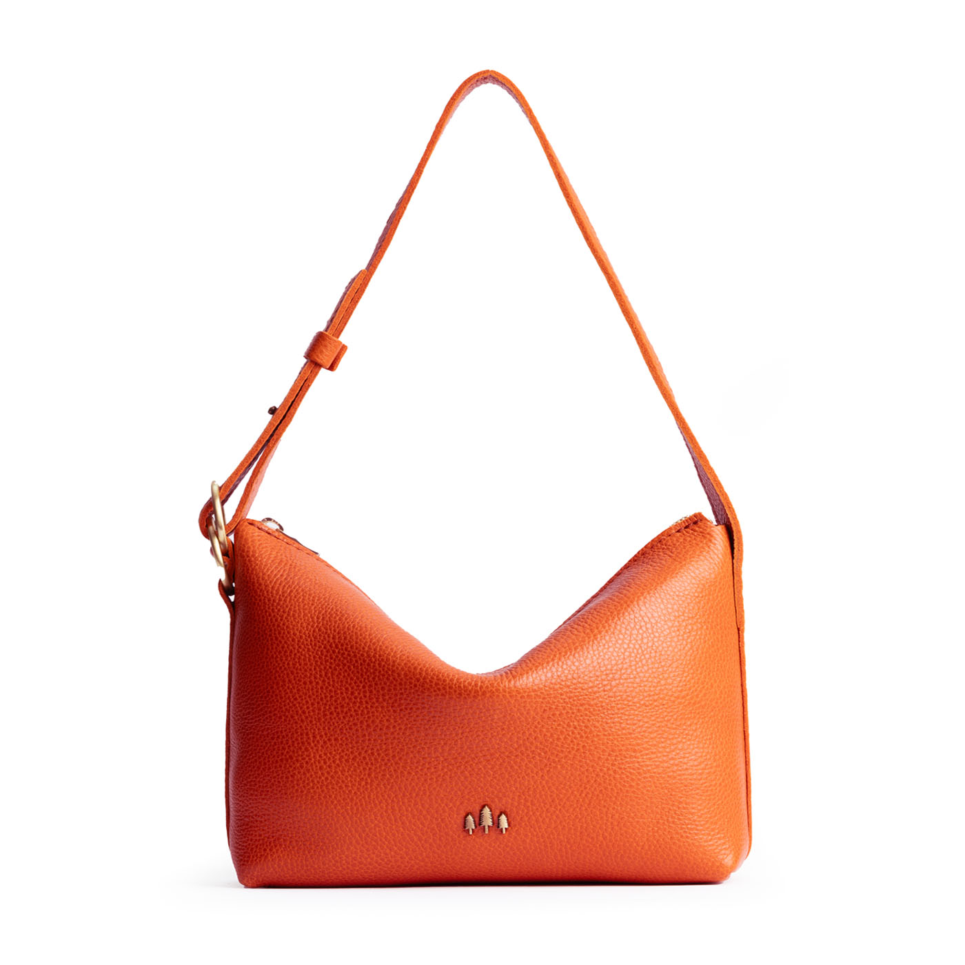 Koi Small | Petite slouchy leather shoulder bag with zipper opening and three metal tree emblems