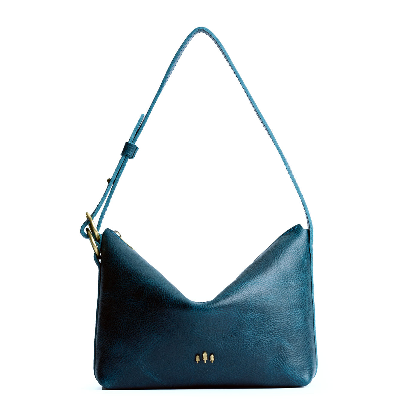 Lagoon*Small | Petite slouchy leather shoulder bag with zipper opening and three metal tree emblems