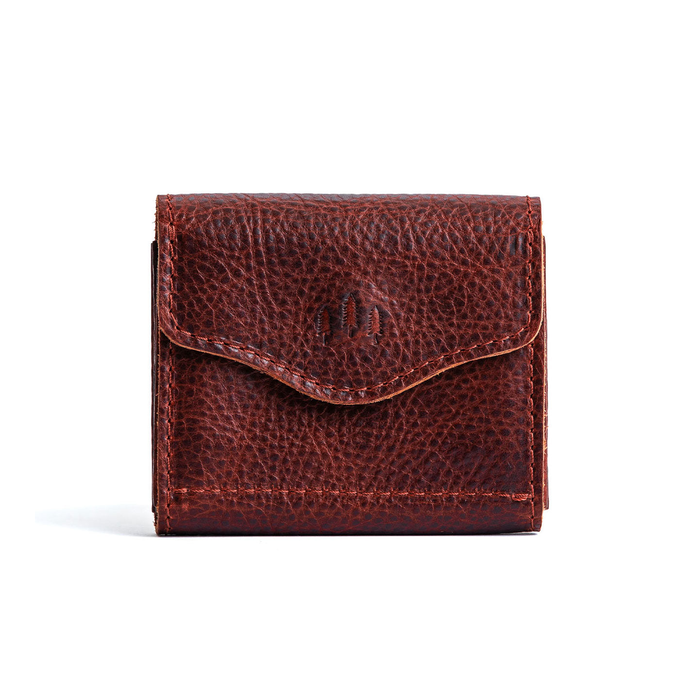 Cinnamon Bear | Compact leather wallet with snap closure and three trees debossed