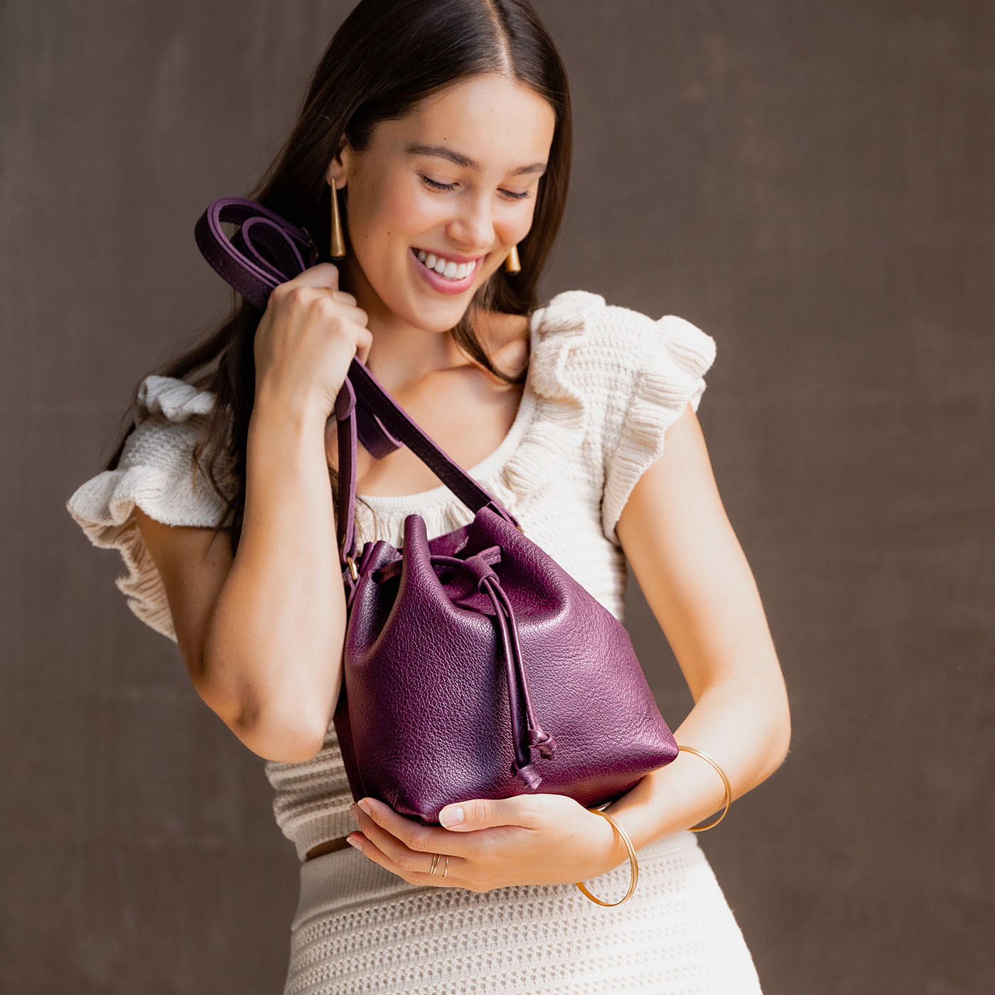 Plum Small | Slouchy crossbody bag with drawstring closure