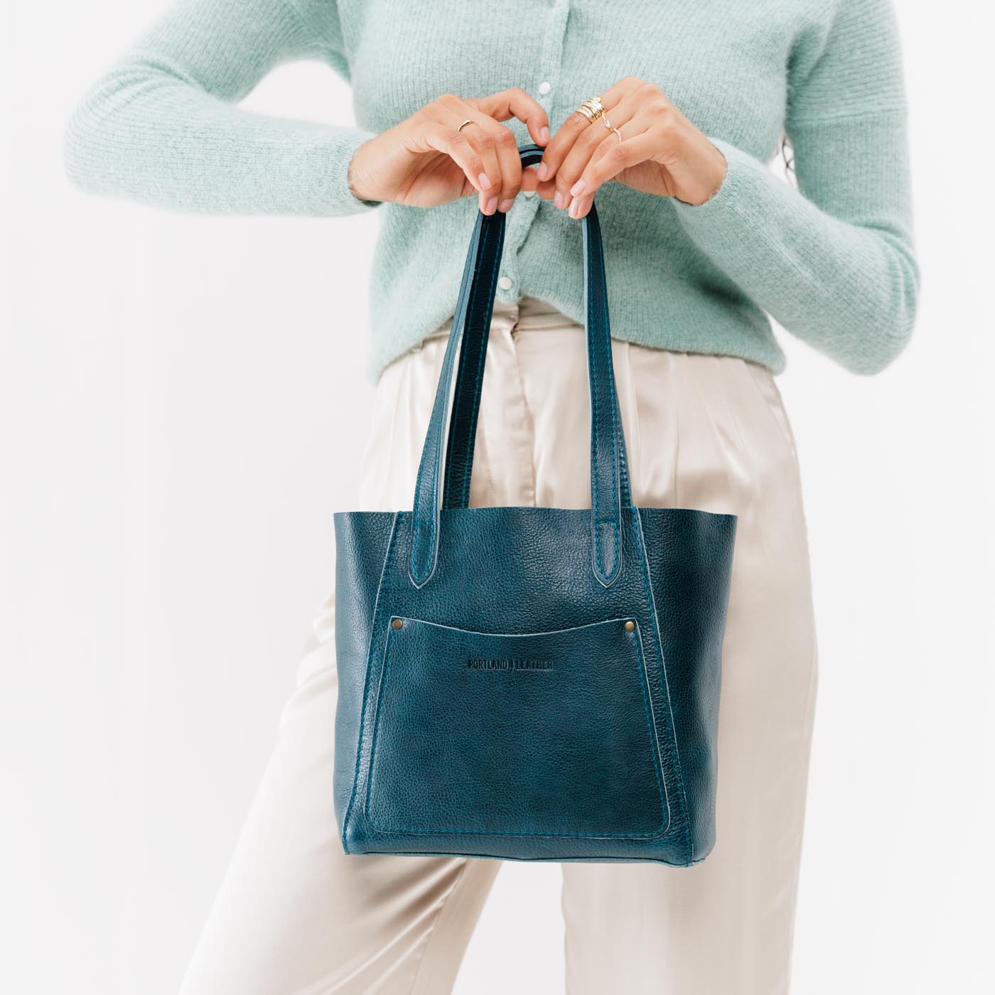 Lagoon*Small | Slim tote bag with dual shoulder straps and interior and exterior pockets