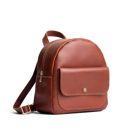 Chestnut | Small zip backpack with snap front pocket