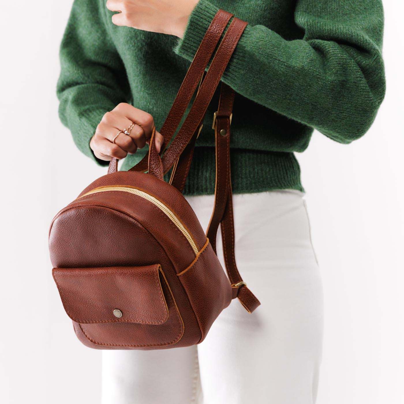 Nutmeg | Small zip backpack with snap front pocket