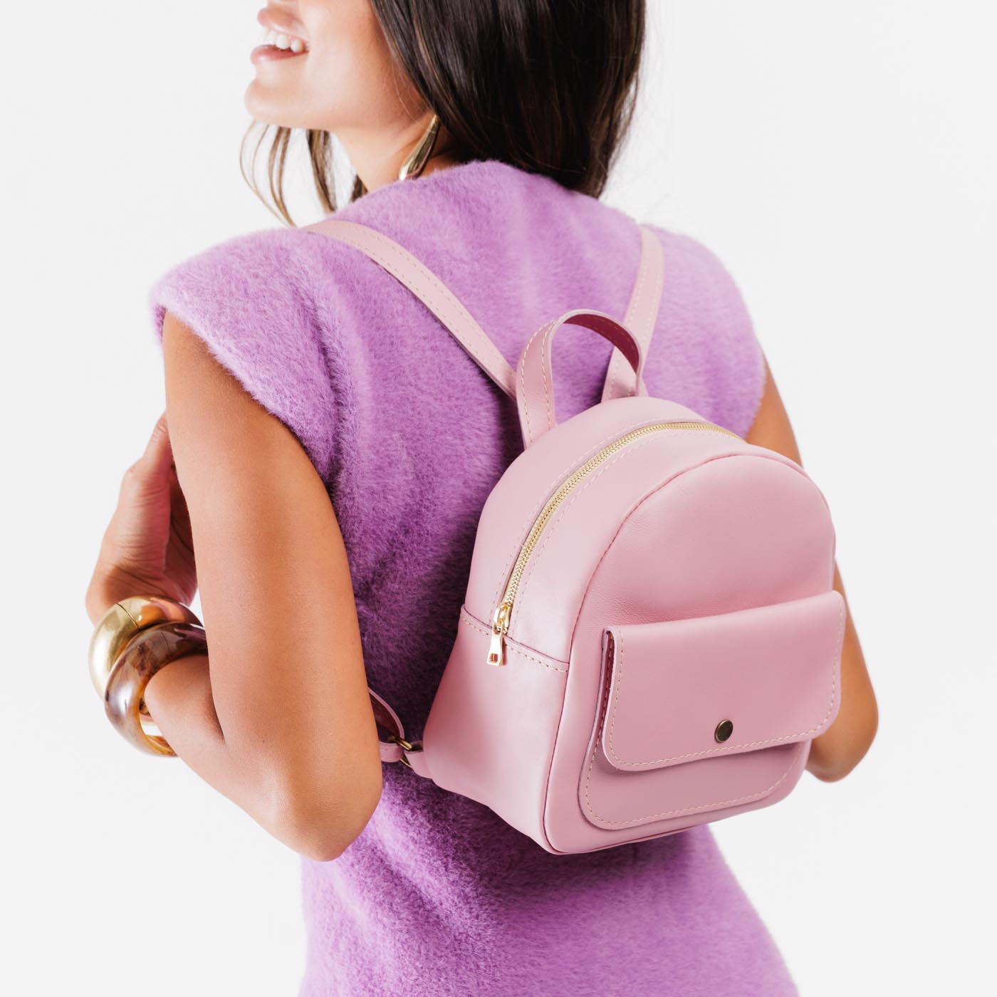 Vintage Pink | Small zip backpack with snap front pocket