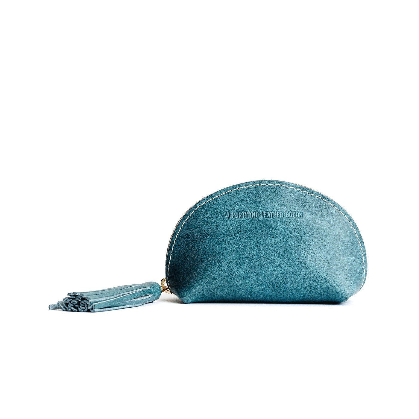 All Color: Aqua | Small leather zippered pouch with tassel