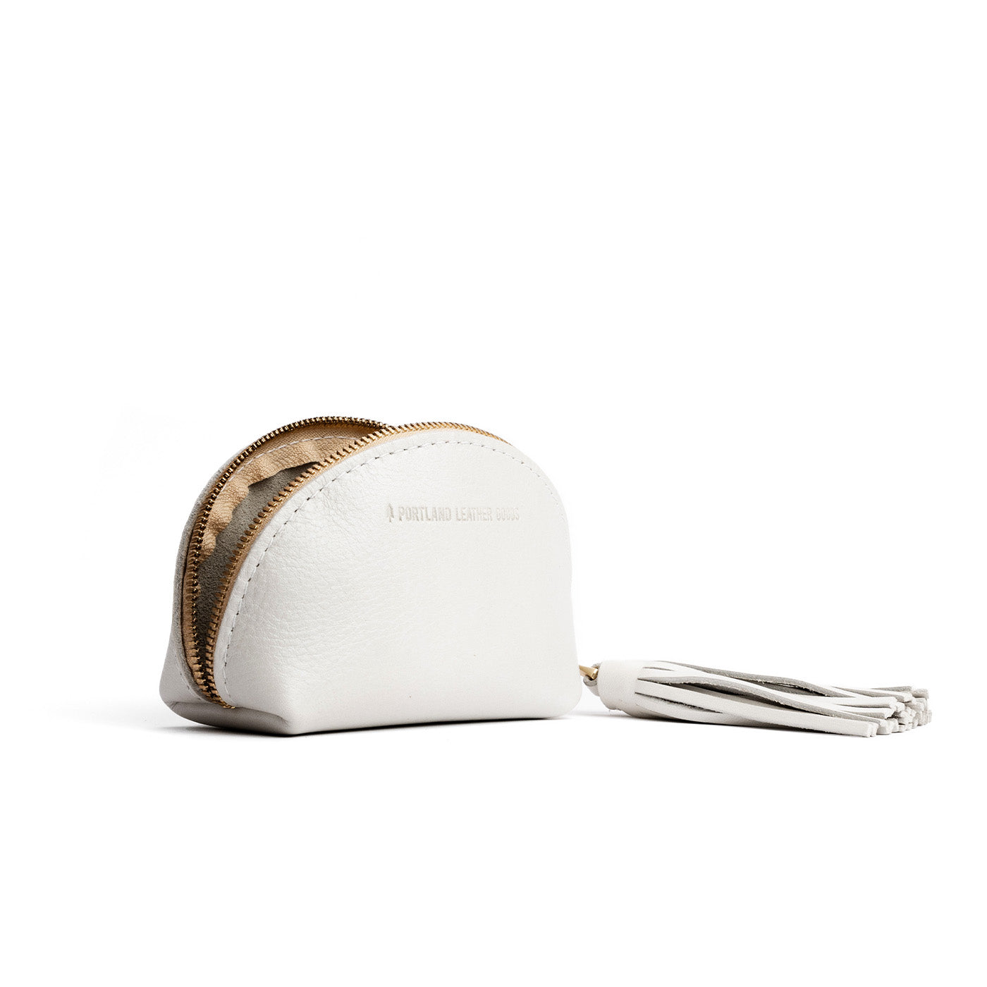 All Color: Pearl | Small leather zippered pouch with tassel