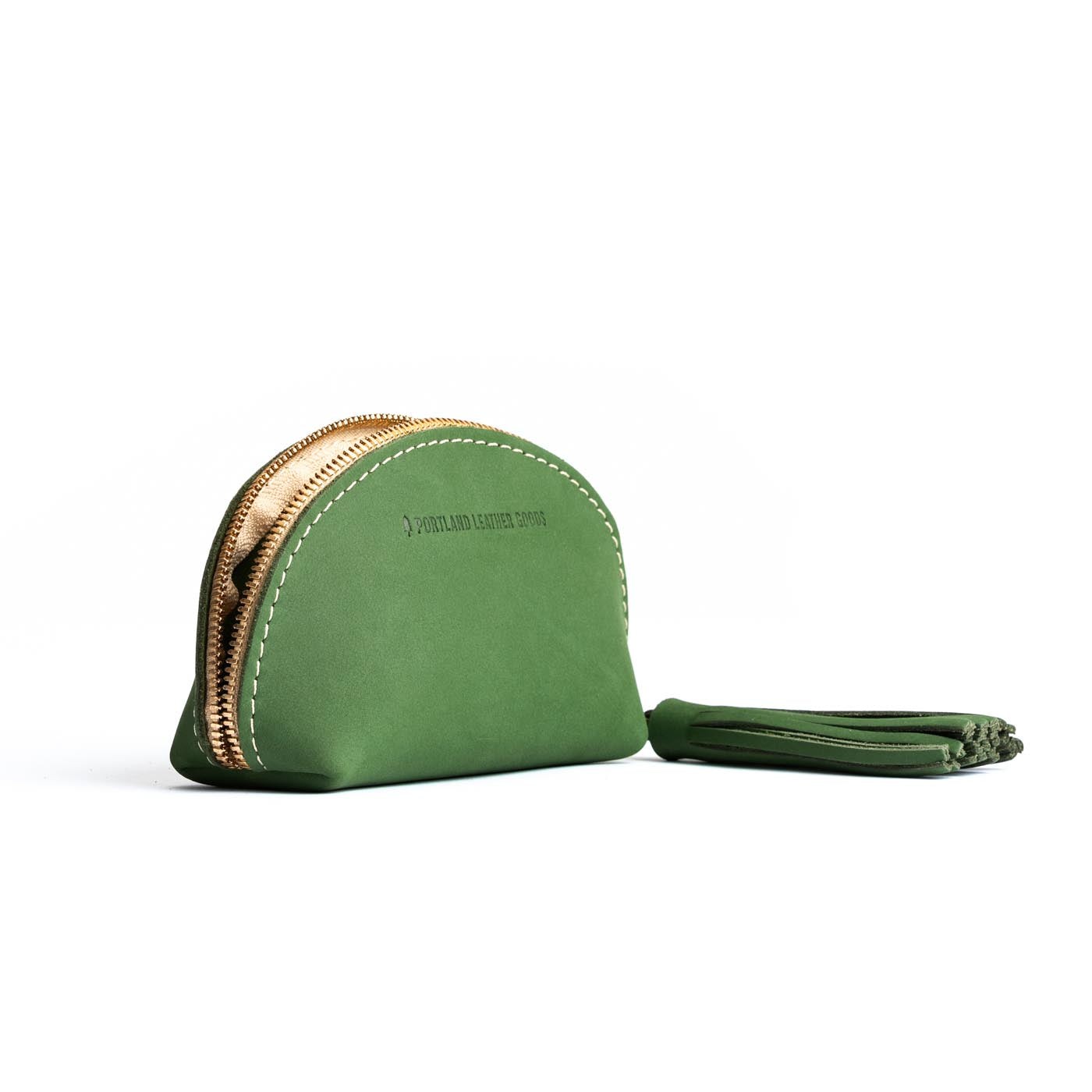 All Color: Succulent | Small leather zippered pouch with tassel