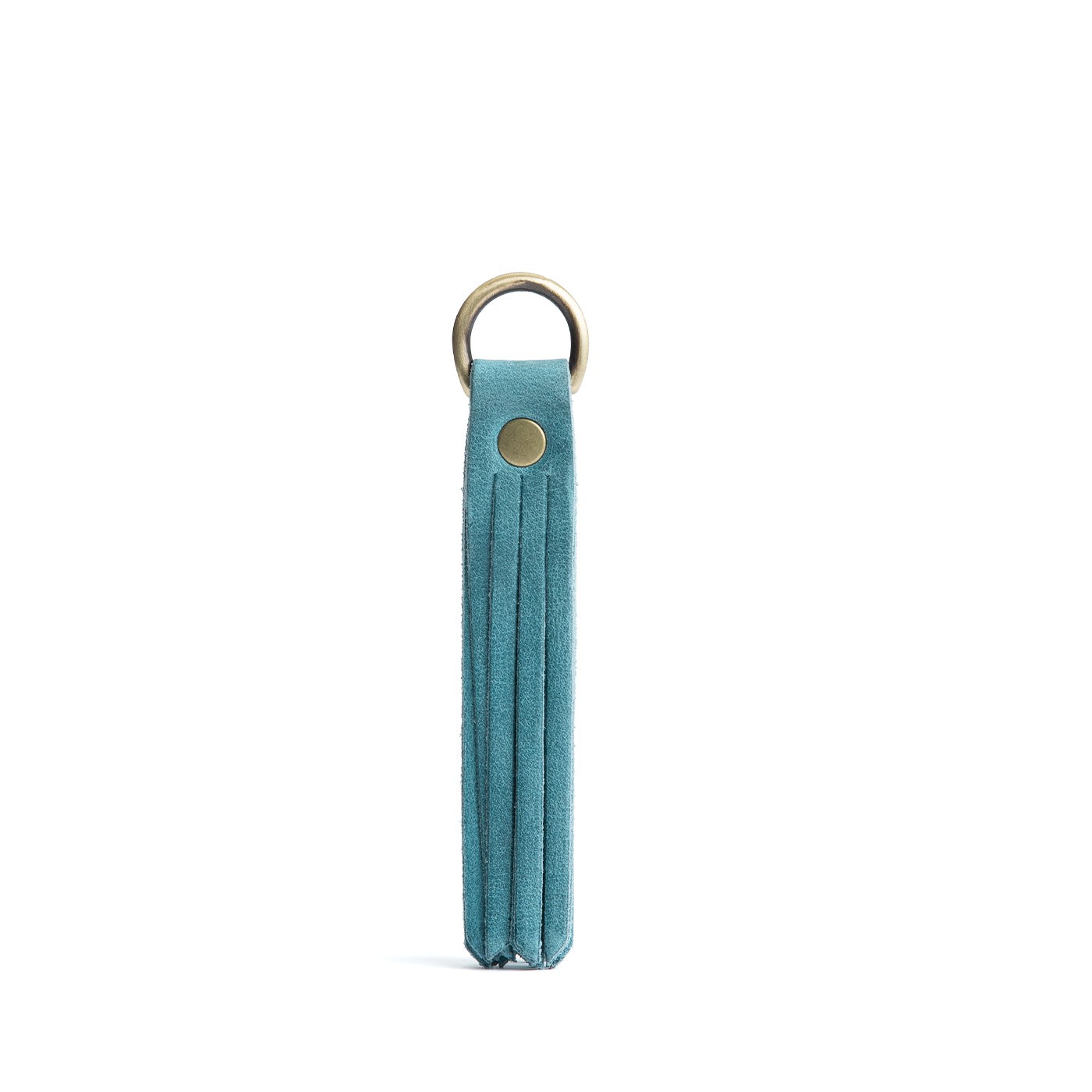 Aqua Large | slim leather tassel with brass ring