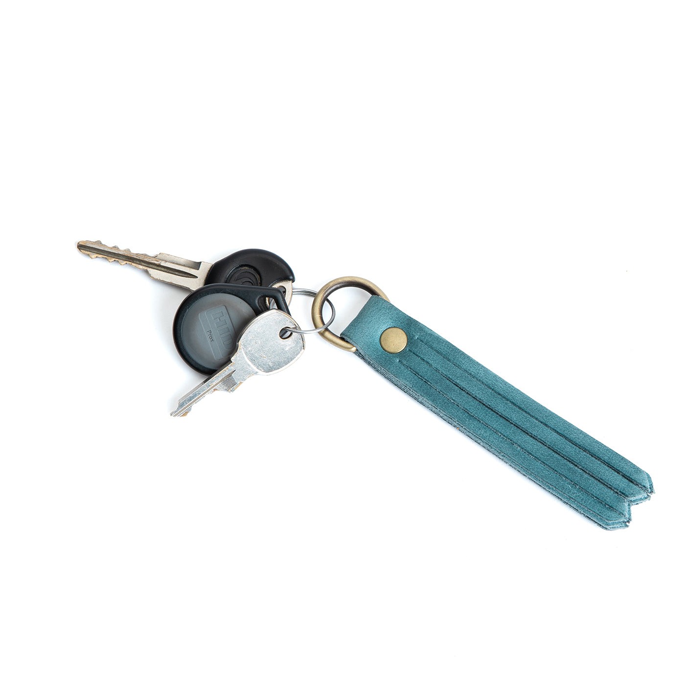 Aqua*Large | slim leather tassel with brass ring