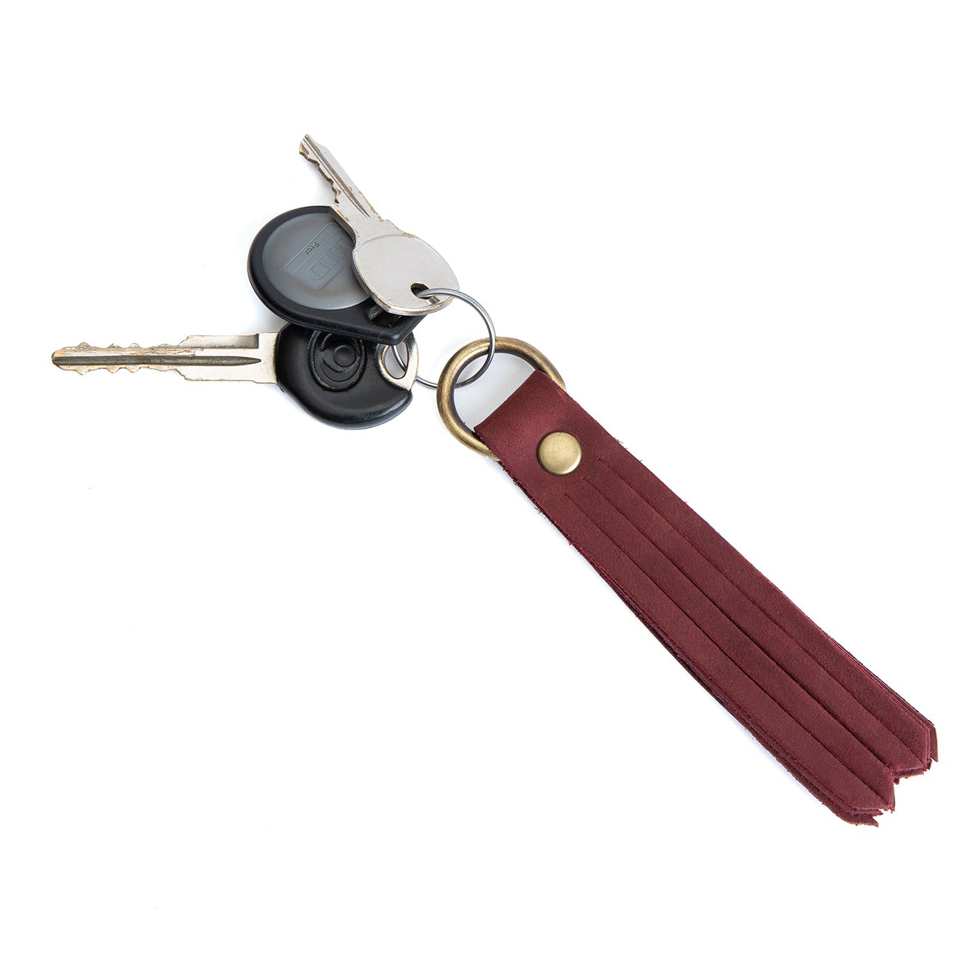 Merlot*Large | slim leather tassel with brass ring