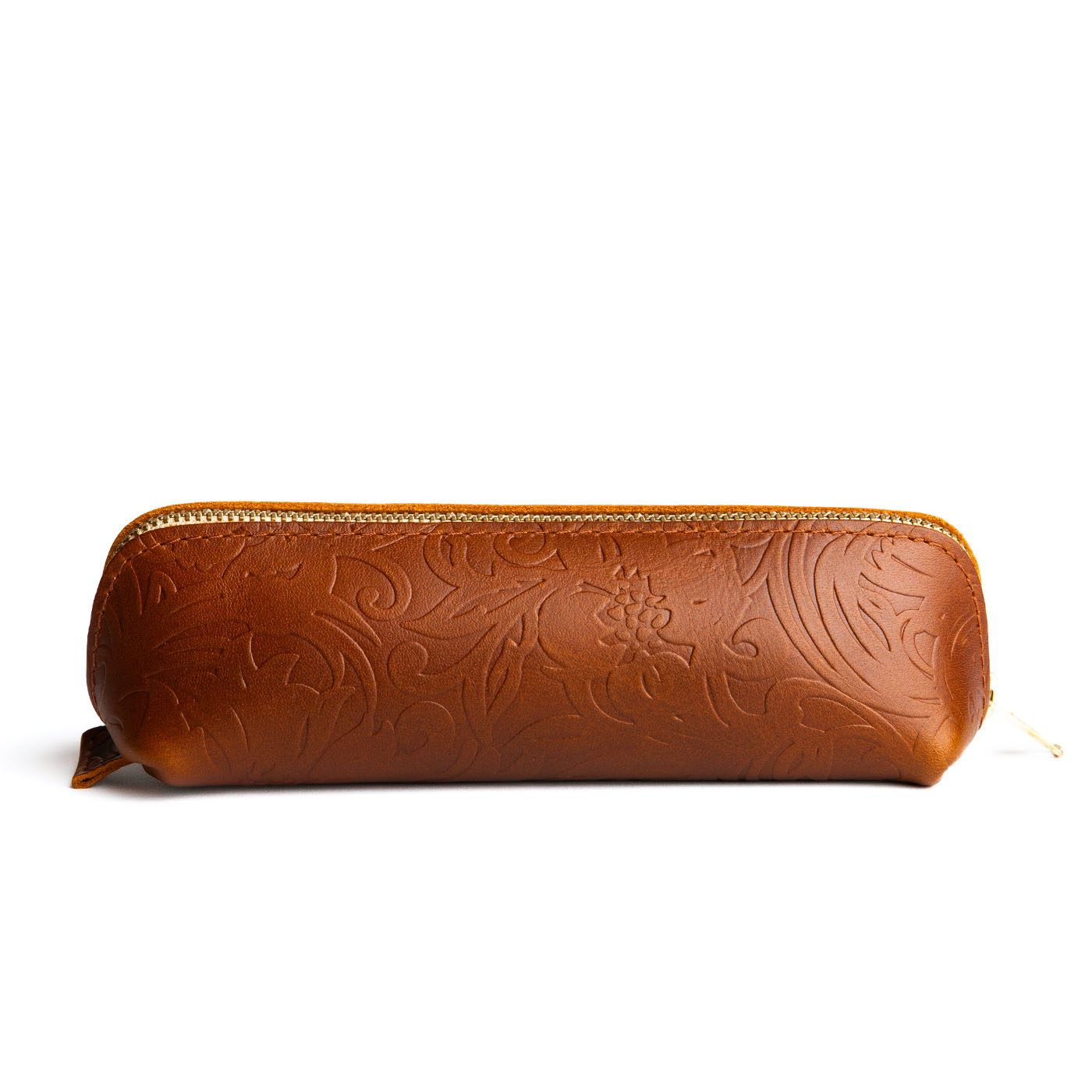 All Color: Meadow | Leather pouch with curved seams and top zipper