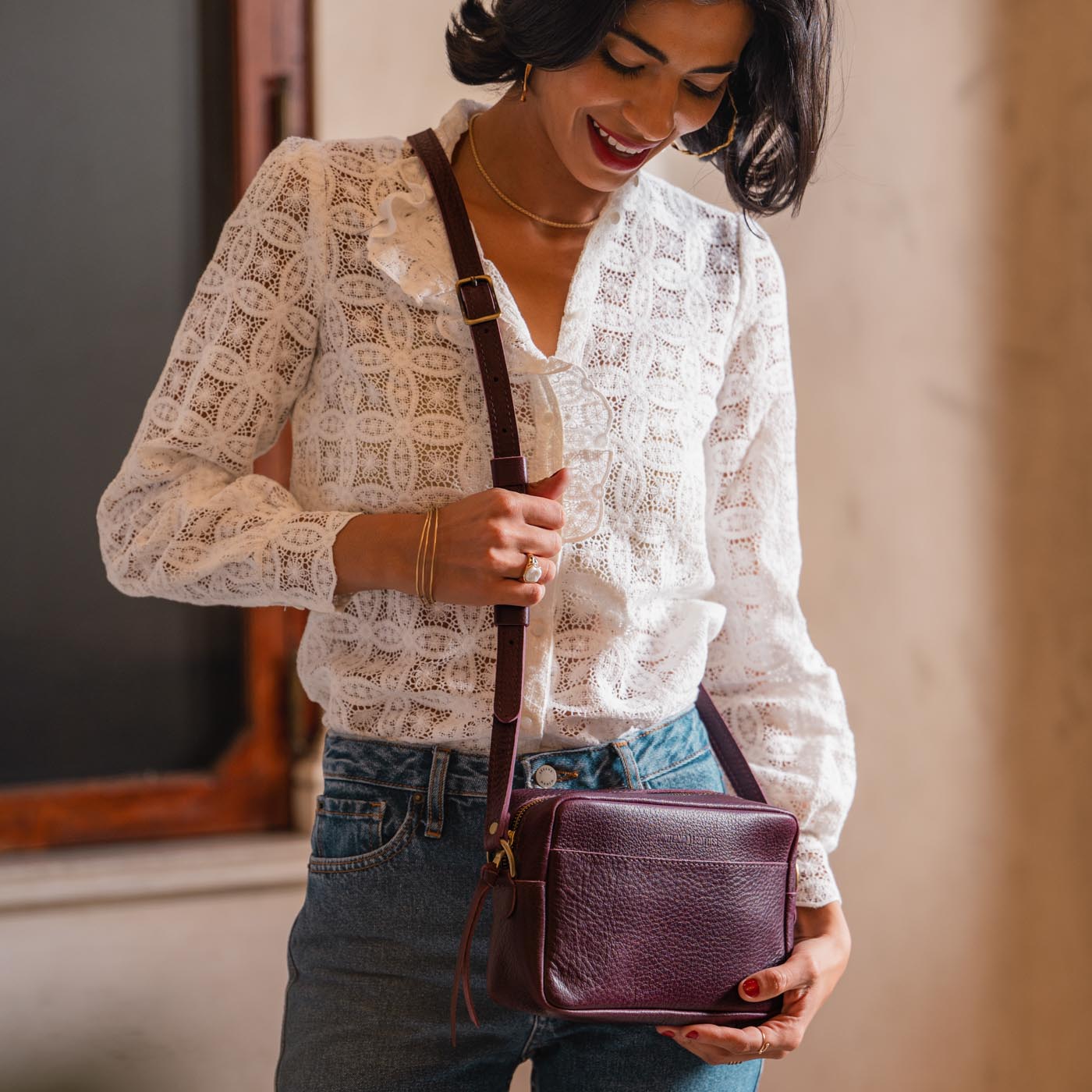 Plum*Large | Rectangular crossbody with adjustable strap