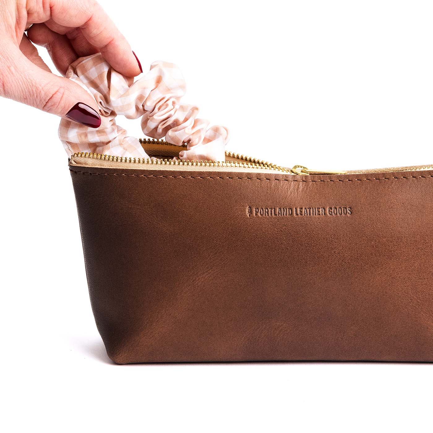 English Tan | Leather utility bag pouch with top zipper