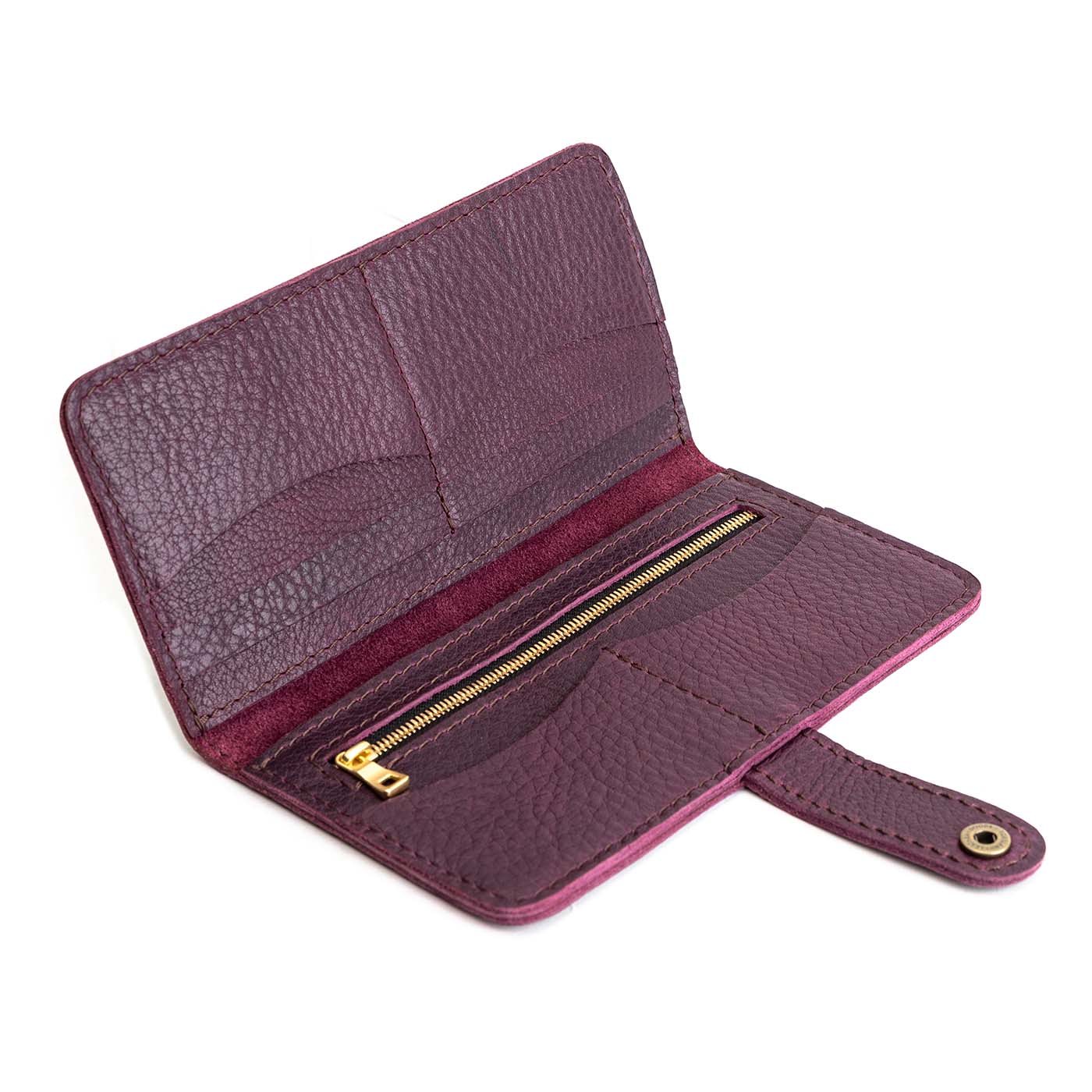 Plum | Leather wallet with snap open