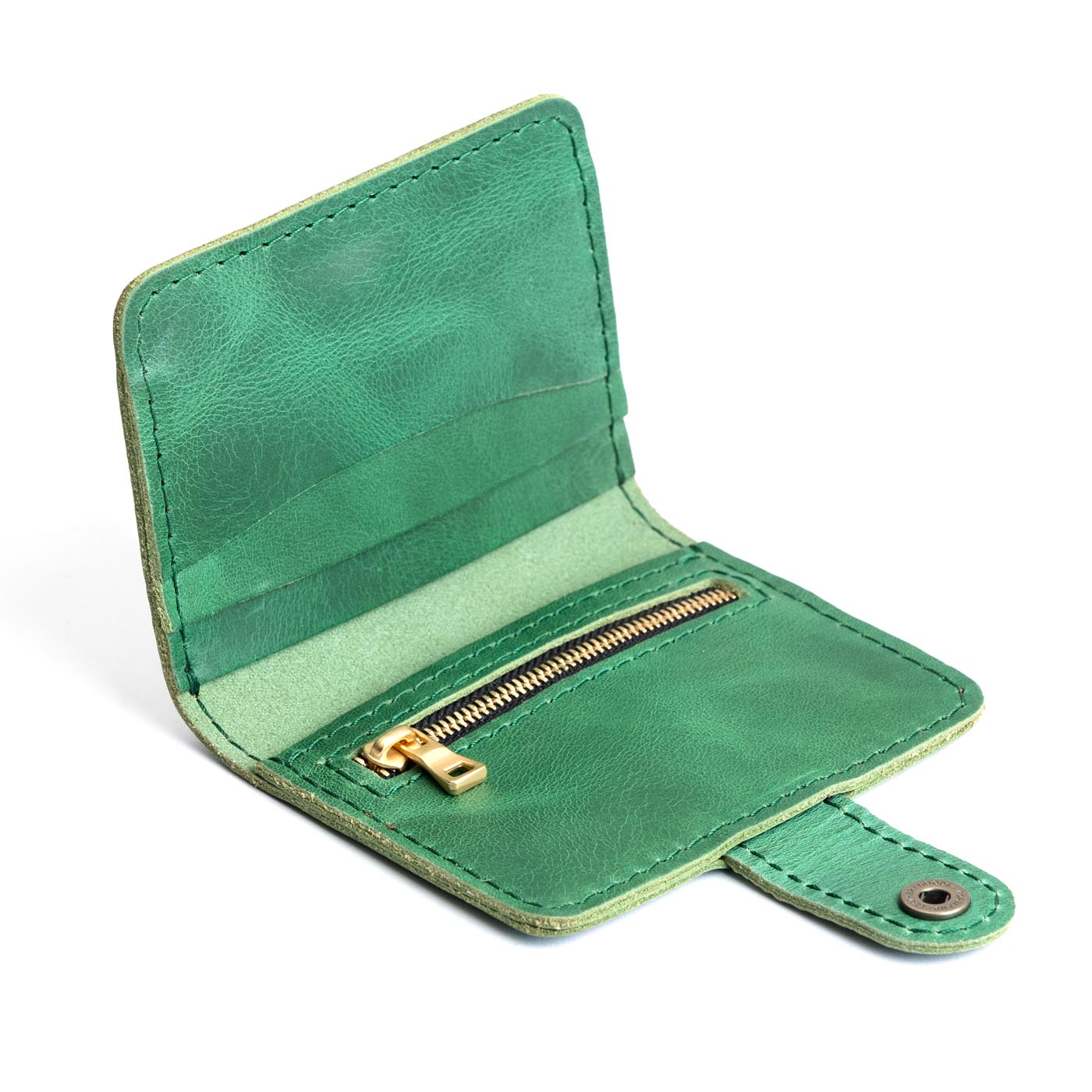 Cowboy Mint | Small leather wallet with snap open