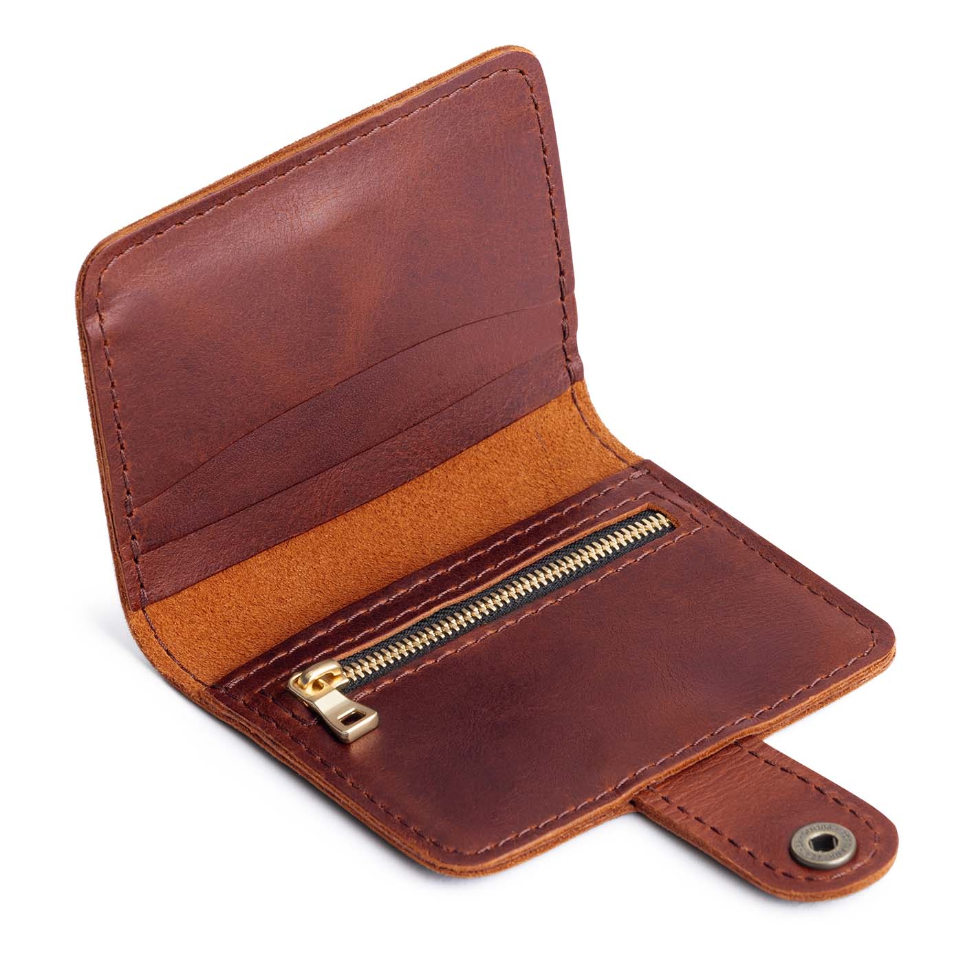 Timber | Small leather wallet with snap open