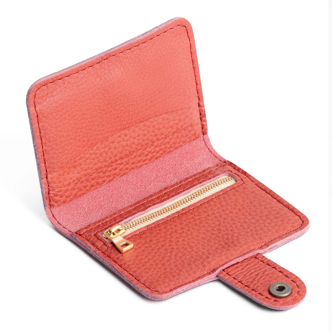 Watermelon | Small leather bifold wallet with snap open