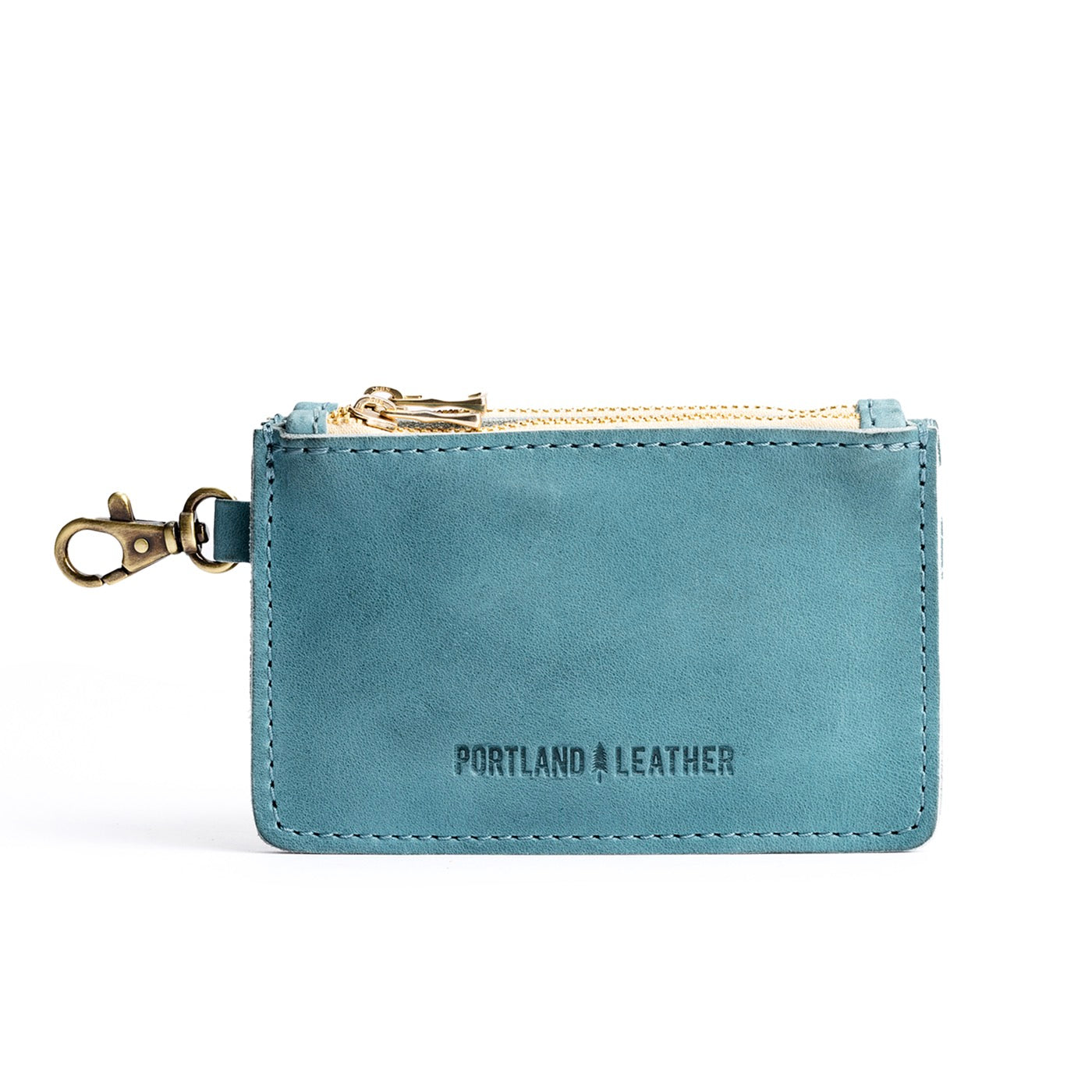 Aqua | Leather double zip wallet with keychain clasp