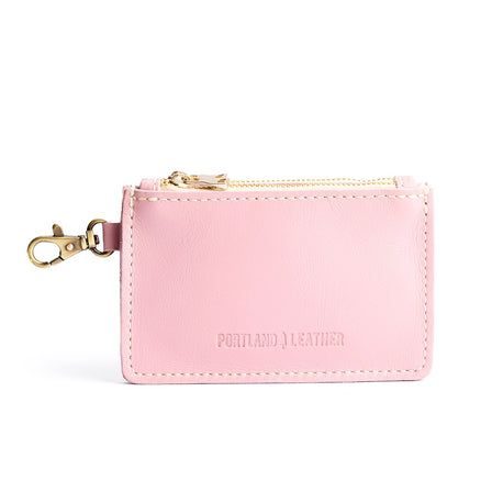 Vintage Pink | Leather double zip wallet with keychain clasp