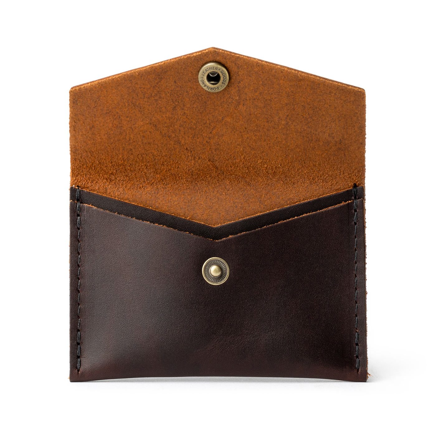 Grizzly | Small leather envelope card wallet with snap closure open