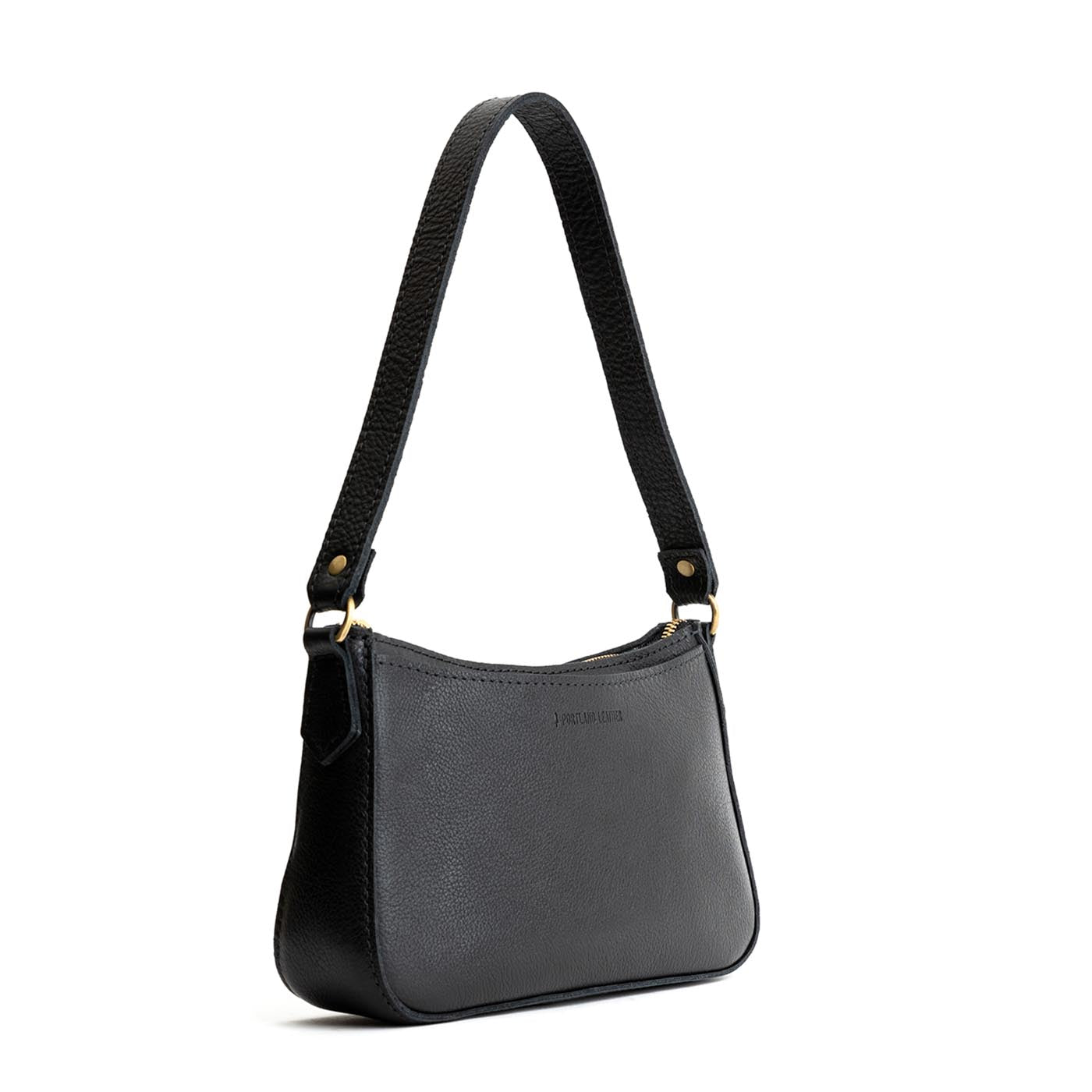  Pebbled--black | Petite bean shaped shoulder bag with a zipper closure