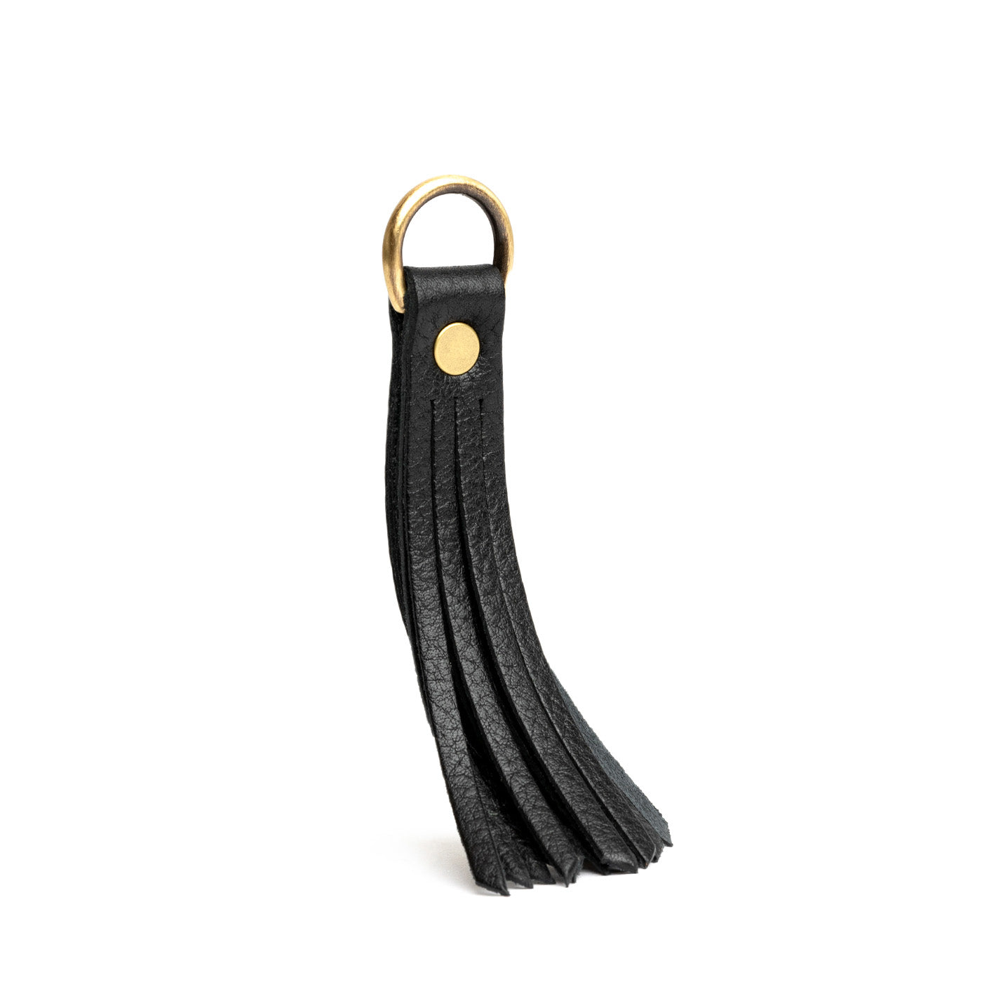 Pebbled--black*Large | slim leather tassel with brass ring