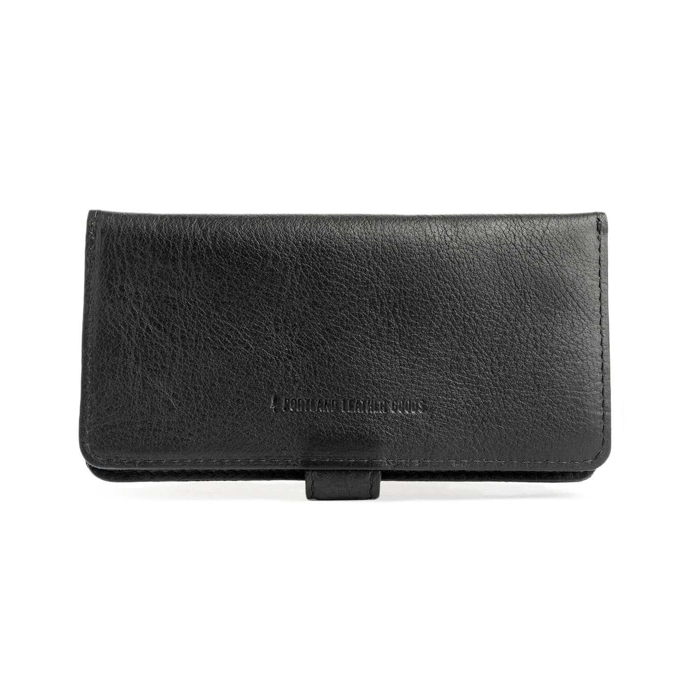 Pebbled--black | Back of leather wallet closed