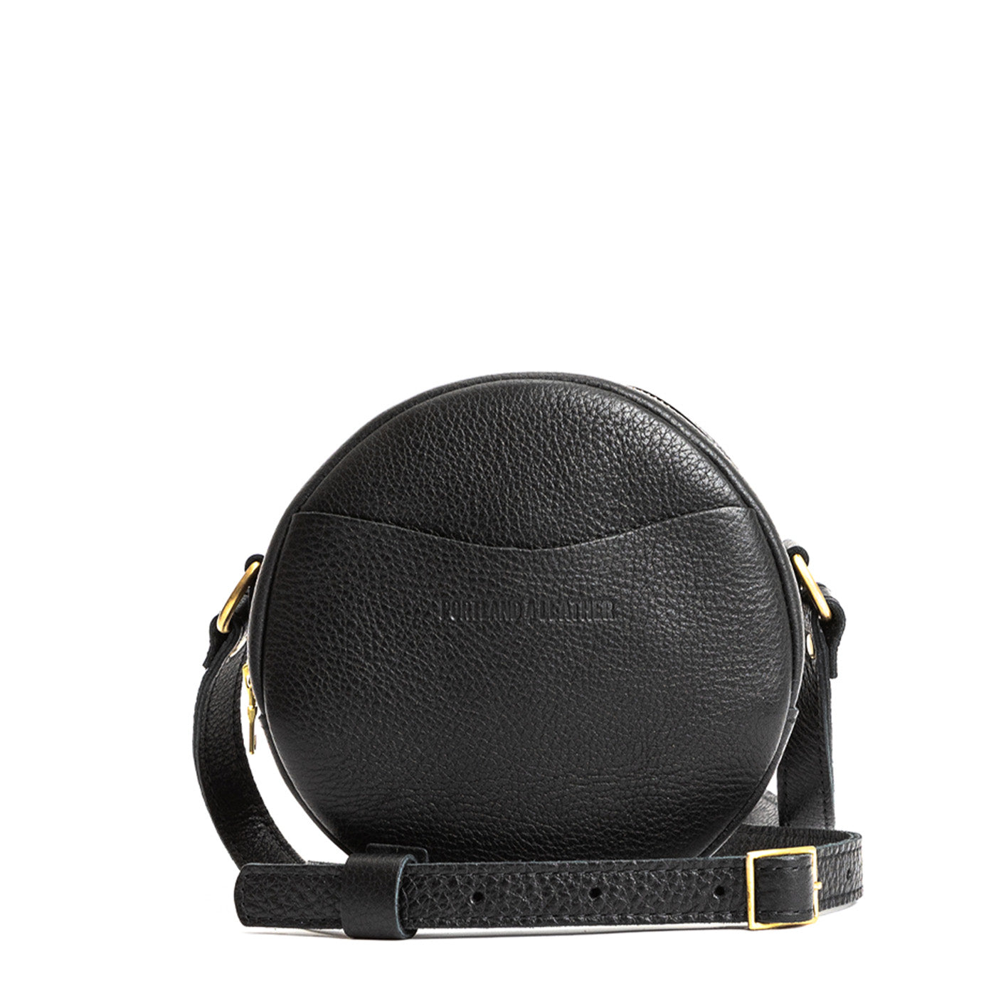 Pebbled--black Small | Circle shaped crossbody bag with top zipper