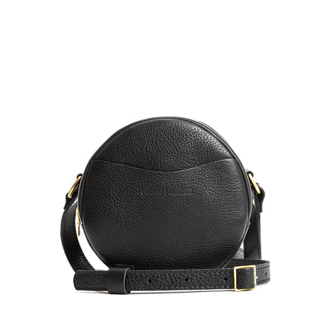 Pebbled--black*Large | Circle shaped crossbody bag with top zipper