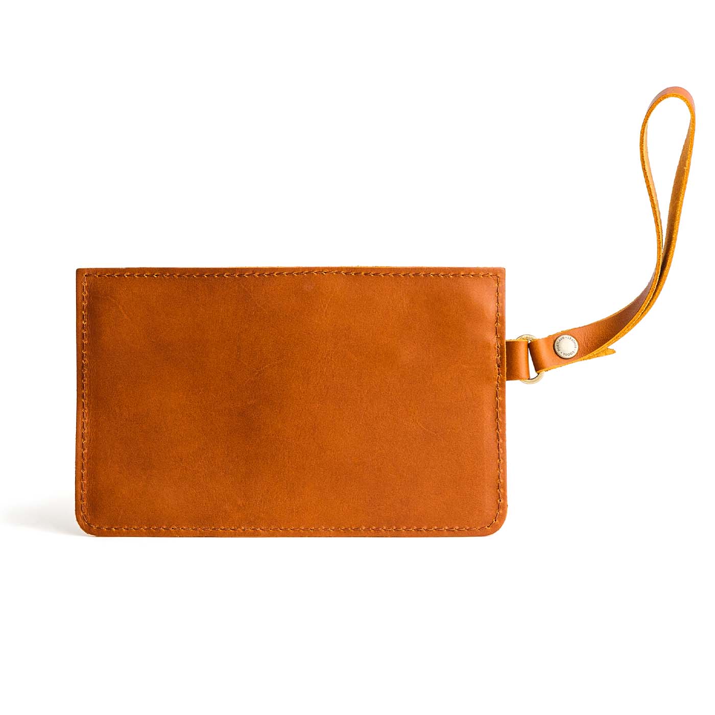 Honey | Flat leather pouch with zipper and wristlet backside