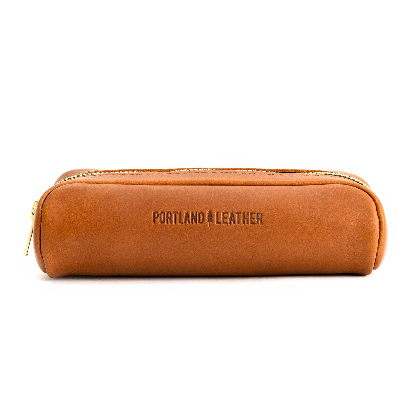 All Color: Honey | Leather pouch with a curved top and zipper