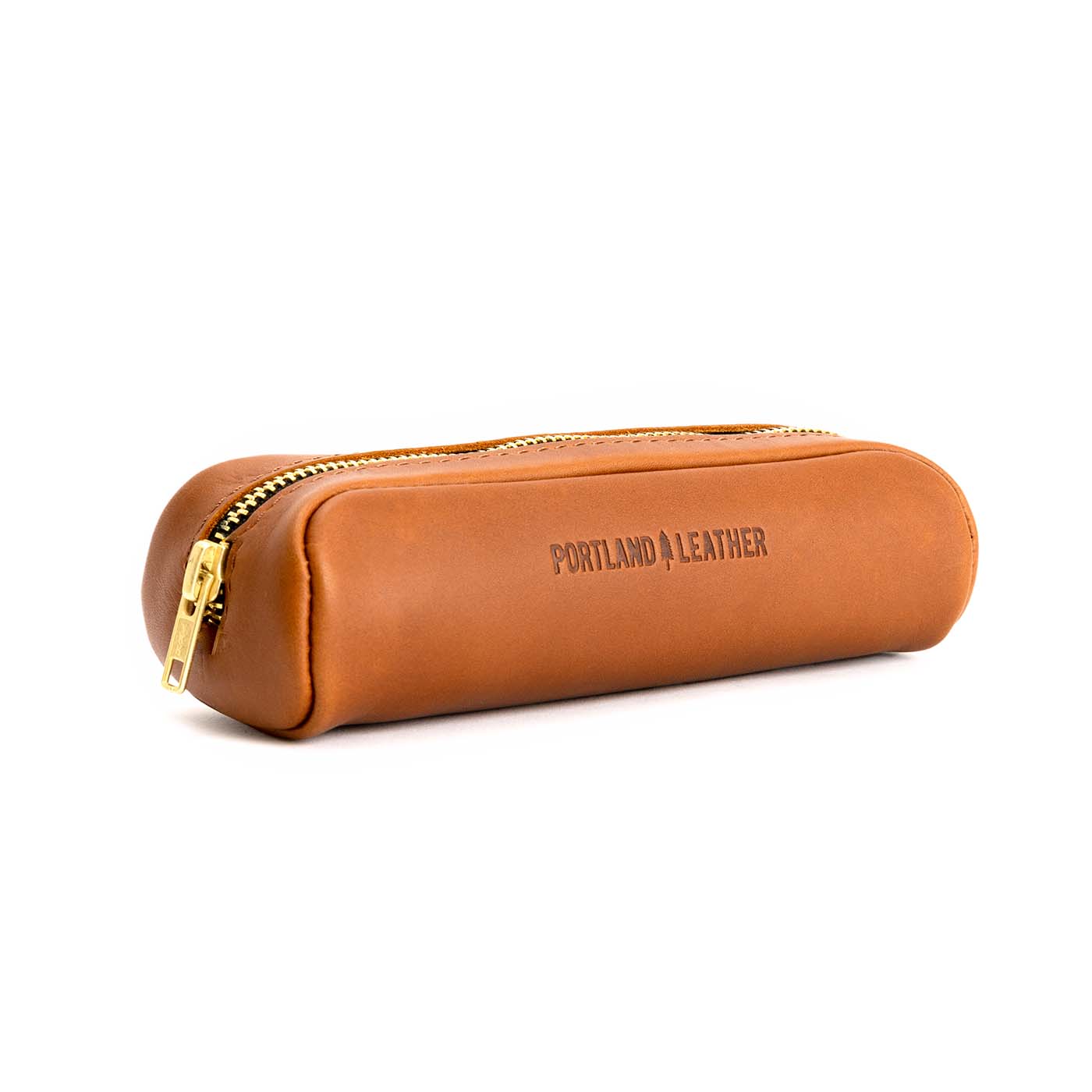 All Color: Honey | Leather pouch with a curved top and zipper