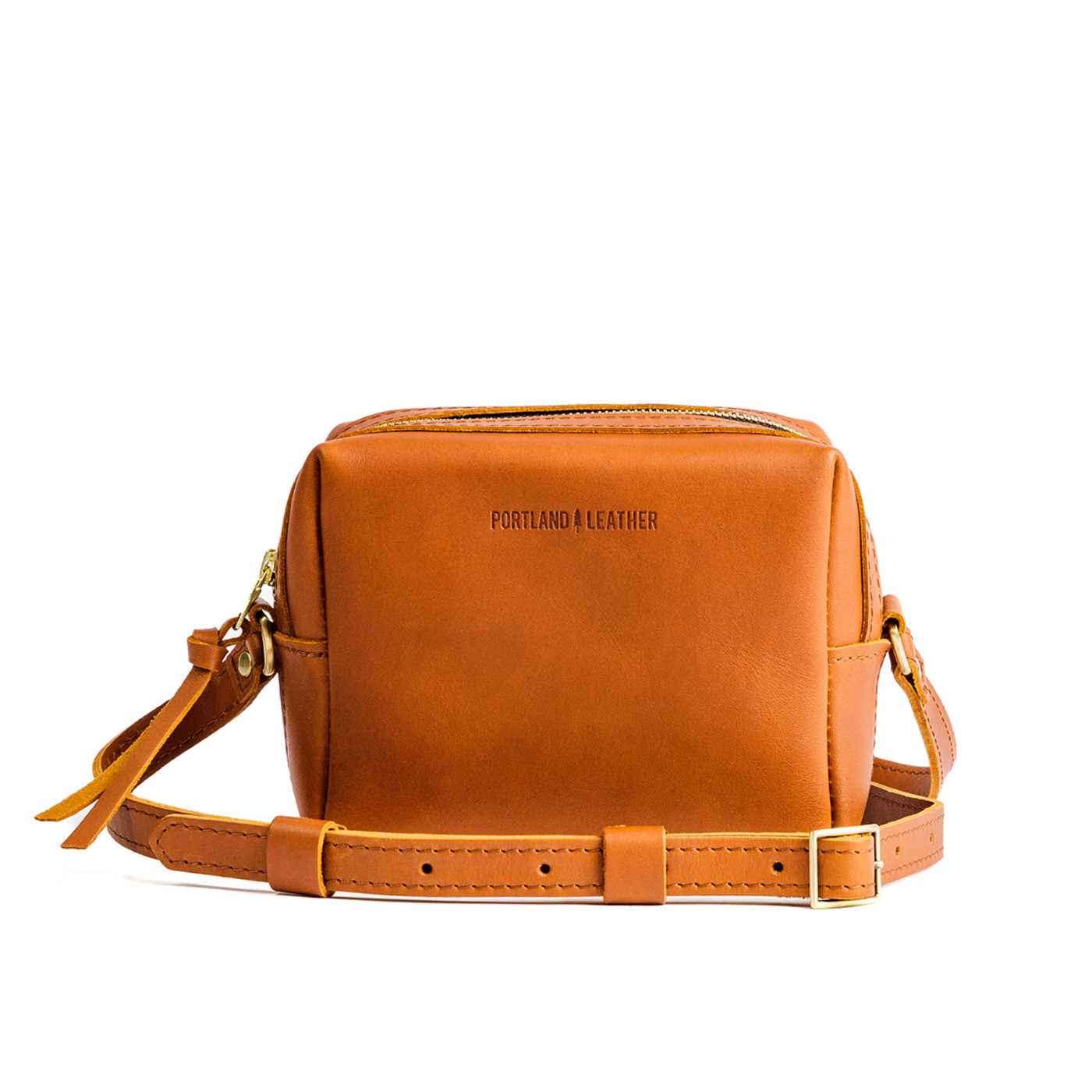  Honey | Square crossbody bag with top zipper and leather pull tab