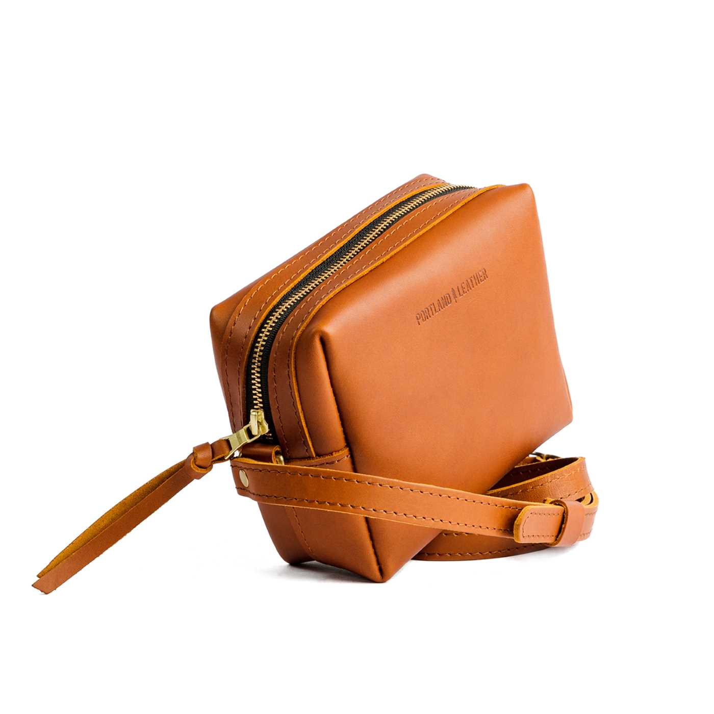  Honey | Square crossbody bag with top zipper and leather pull tab