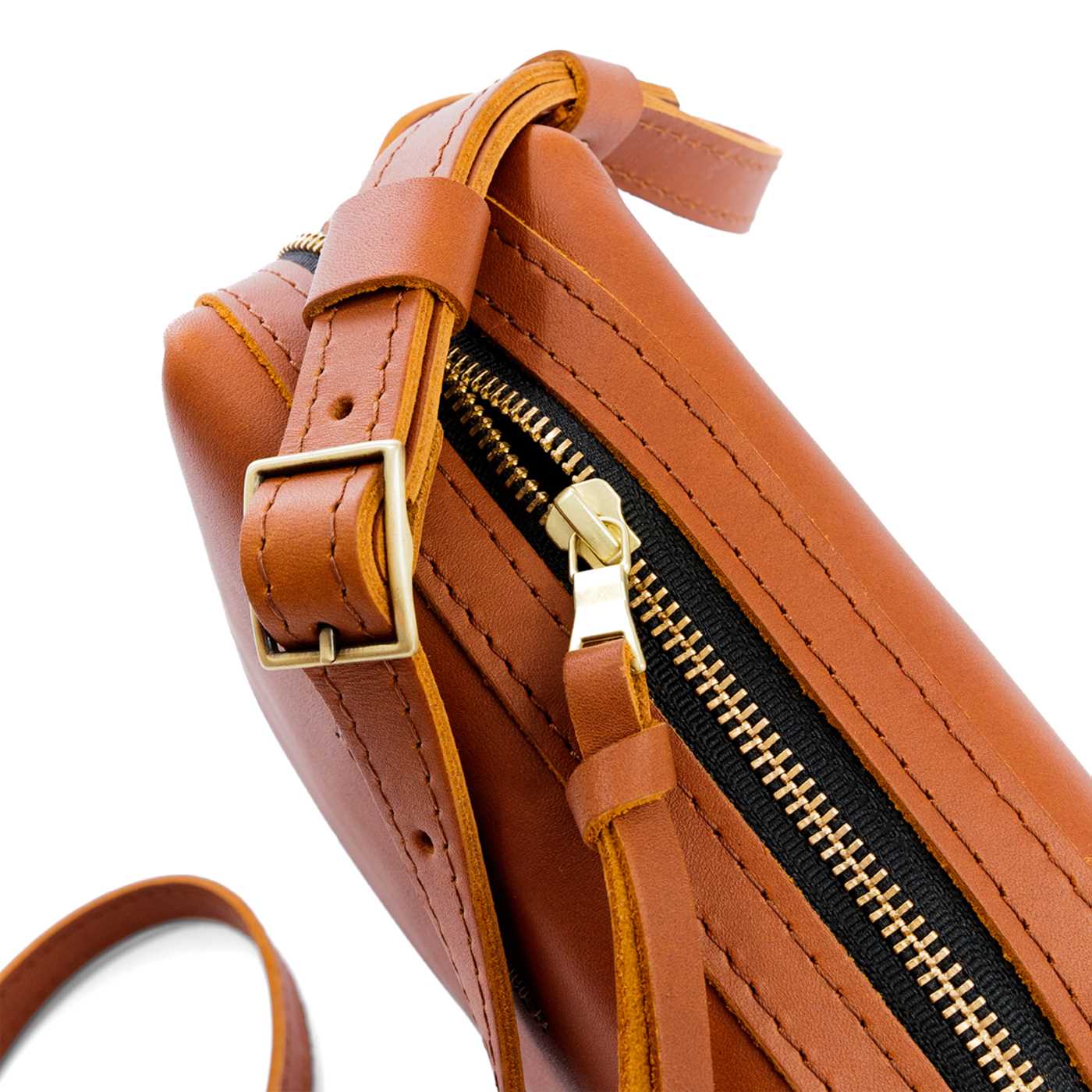  Honey | Square crossbody bag with top zipper and leather pull tab