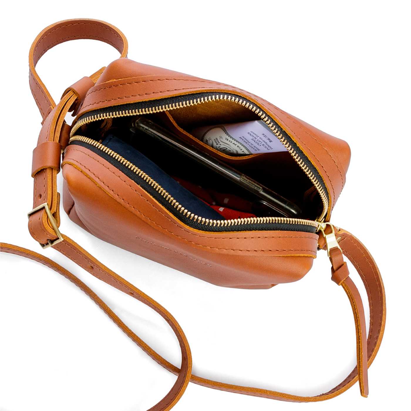  Honey | Square crossbody bag with top zipper and leather pull tab