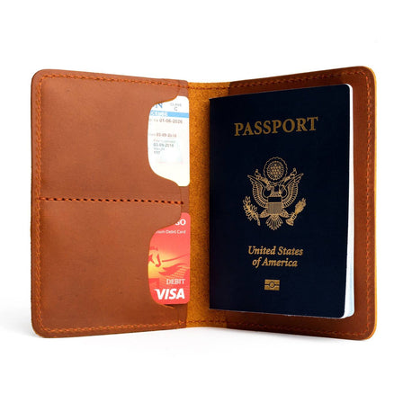 Honey | Leather passport case with PLG logo open shot