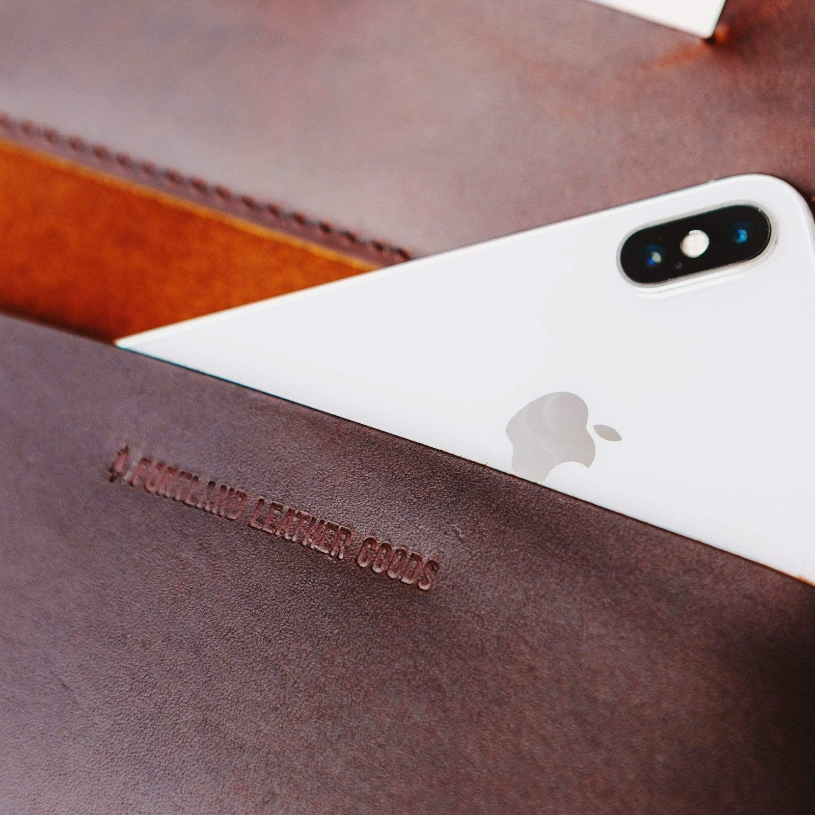 Cognac | Leather wallet inside pocket with iphone