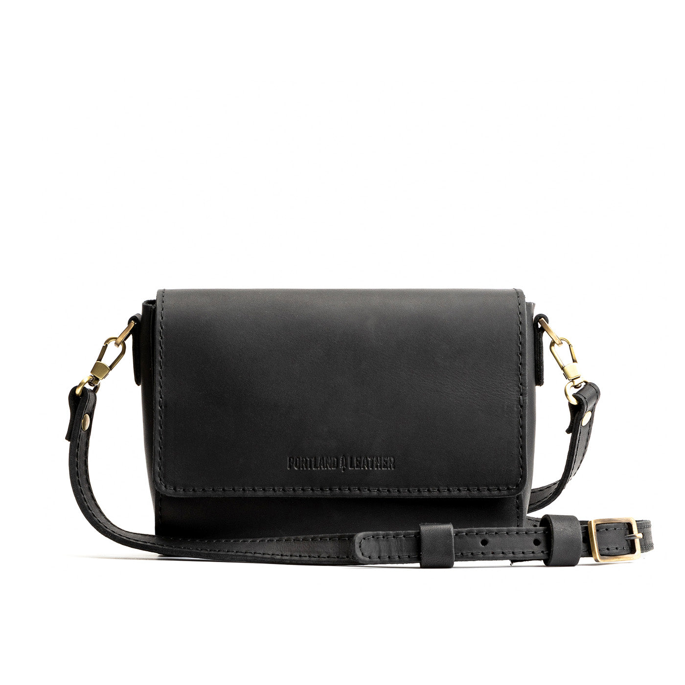 Black Mini | Small Leather Crossbody Bag with Magnetic Messenger Bag Closure