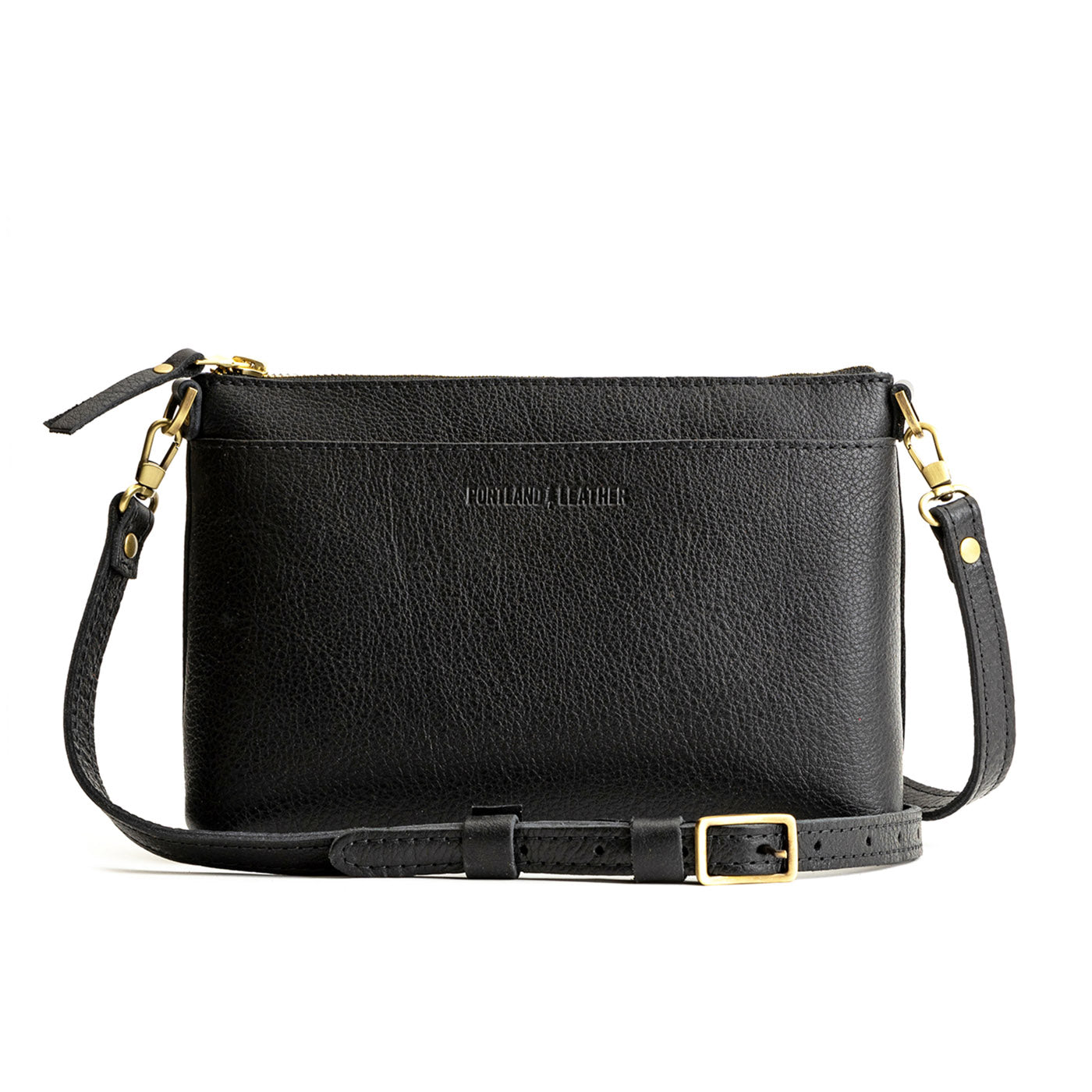  Pebbled--black | Zip top petite crossbody bag with detachable strap