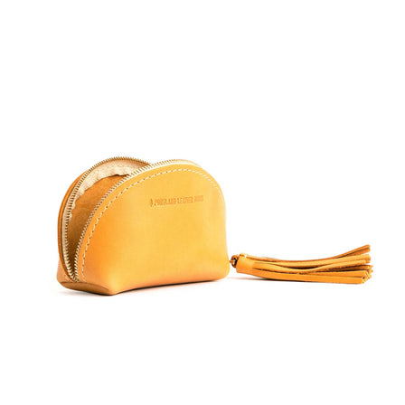 All Color: Sunflower | Small leather zippered pouch with tassel