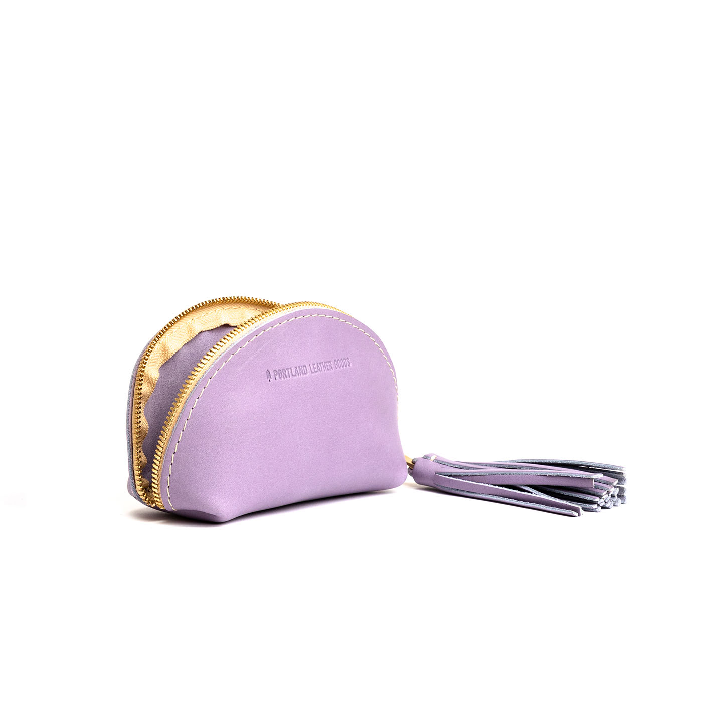 All Color: Lavender | Small leather zippered pouch with tassel