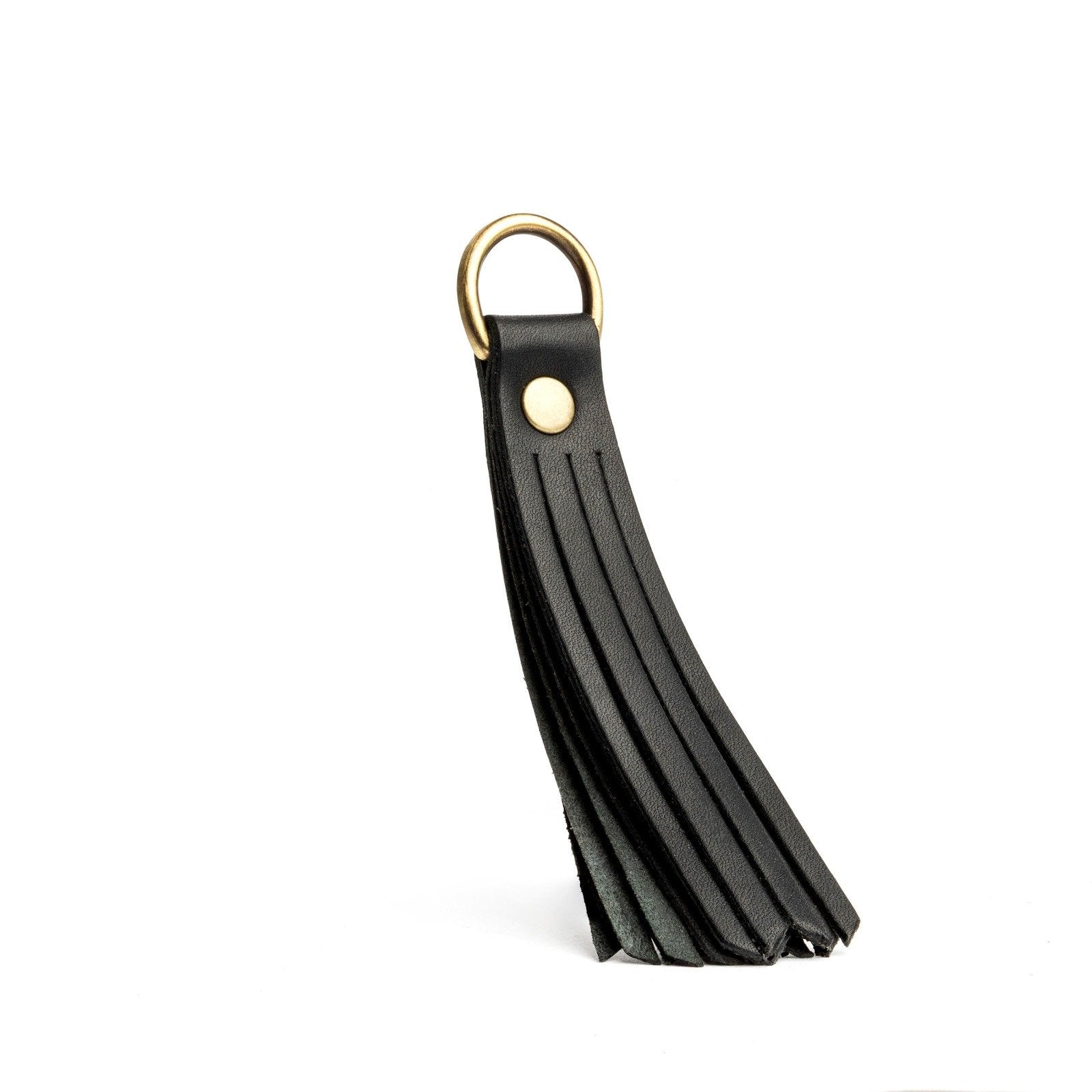 Black Large | slim leather tassel with brass ring