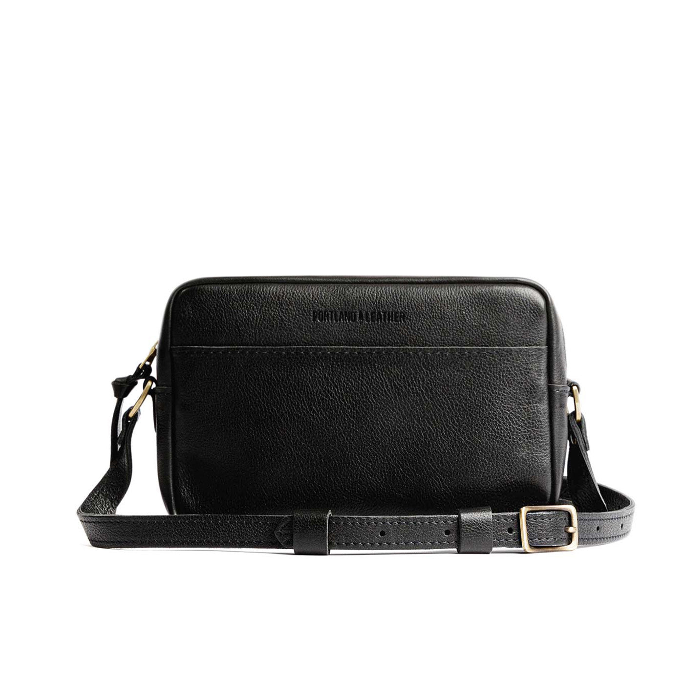 Pebbled--black Large | Mid-size rectangular crossbody with adjustable strap