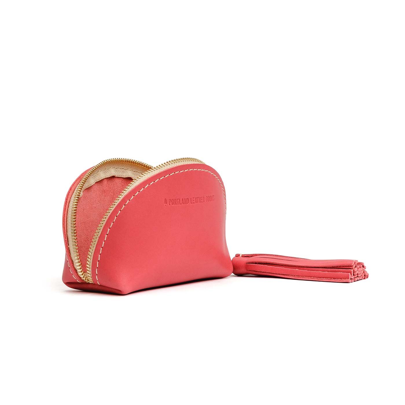 All Color: Tulip | Small leather zippered pouch with tassel